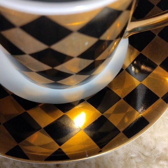 Neiman Marcus Japan Vintage Demitasse Espresso Cup & Saucer Set of 4 Gold Diamon - Picture 14 of 15
